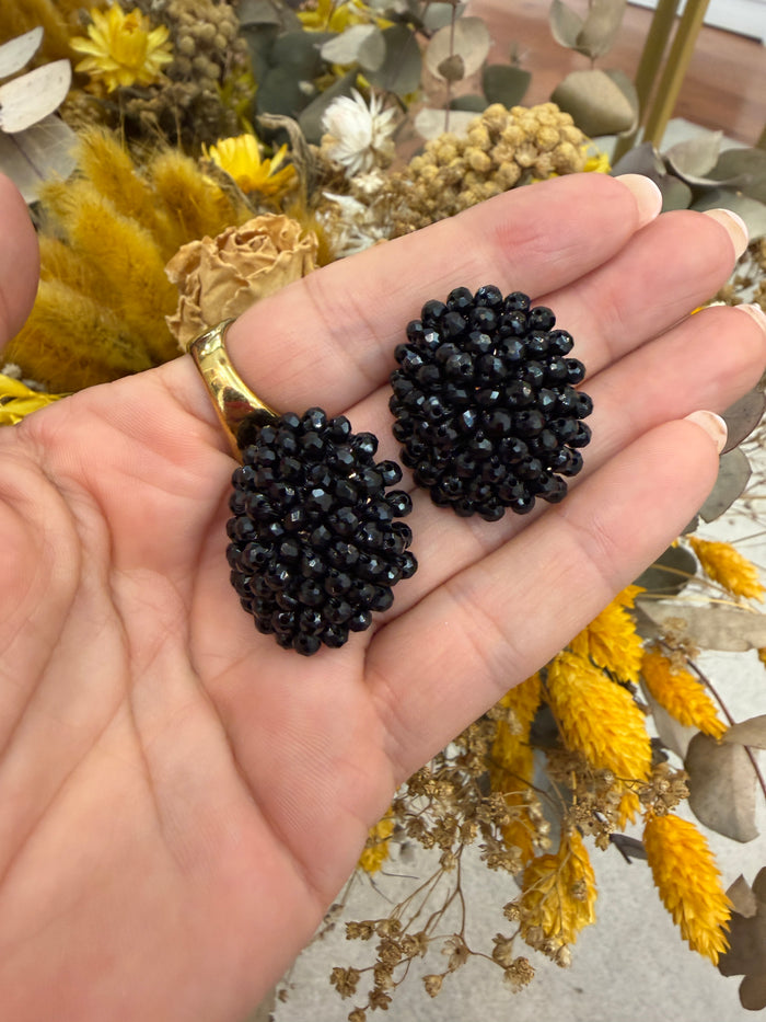 Pendientes Botón POMPON Negro