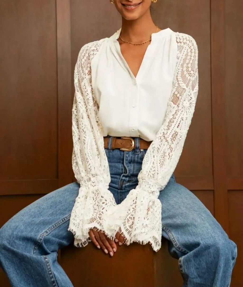 Camisa  Encaje Boho Blanca